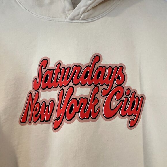 Saturdays New York City Light Yellow Beige Hoodie Sweatshirt Red Lettering - Picture 4 of 9